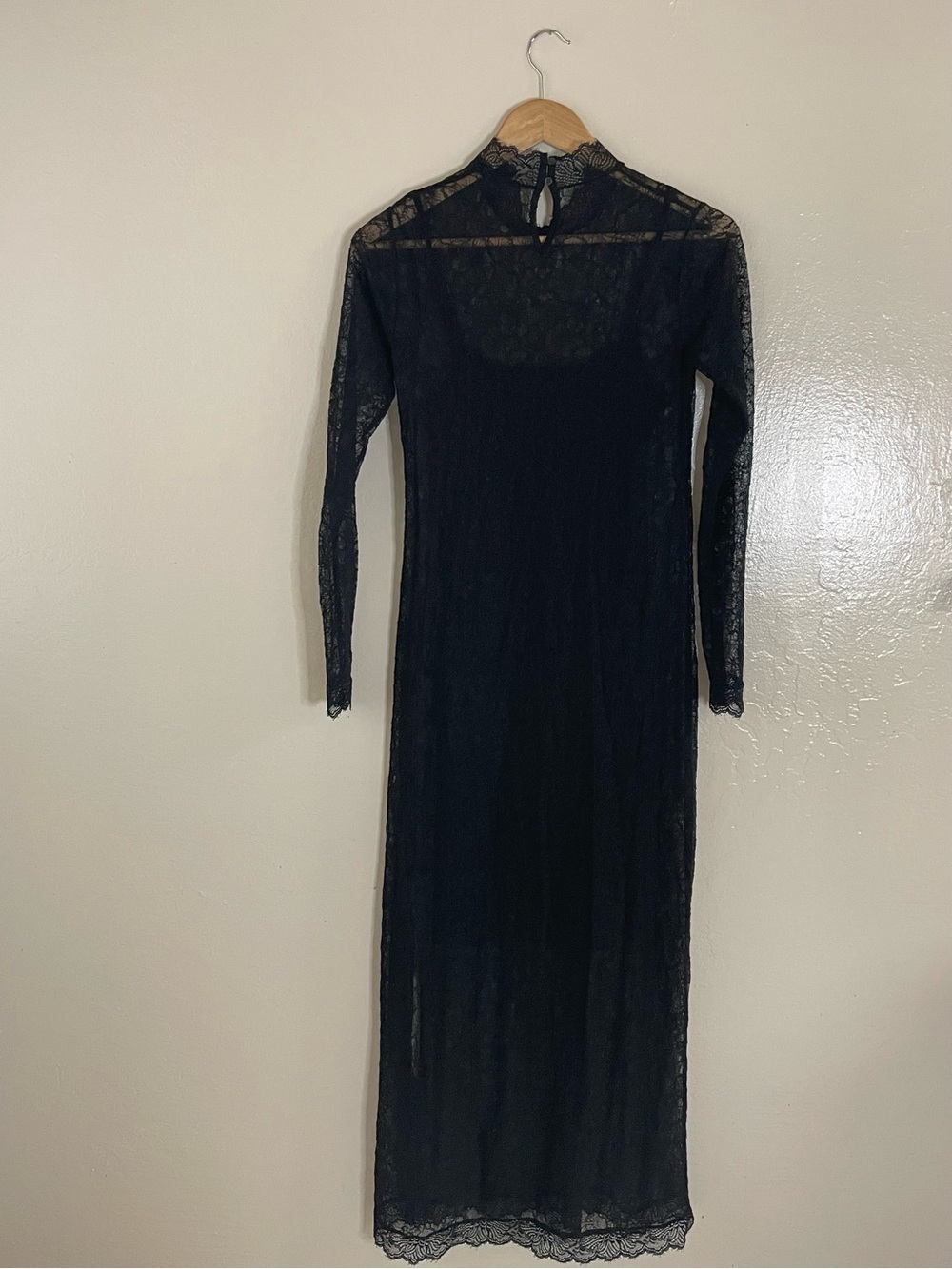 AllSaints Black Lace mocked neck Long-Sleeve Dress - Picture 2 of 15
